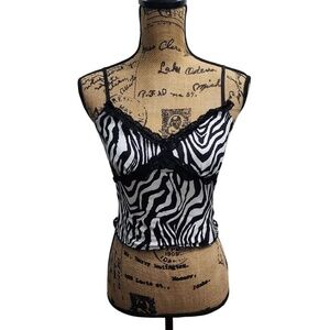 SHEIN Zebra Print Bustier Crop Top Black White Animal Print Corset Style Size S